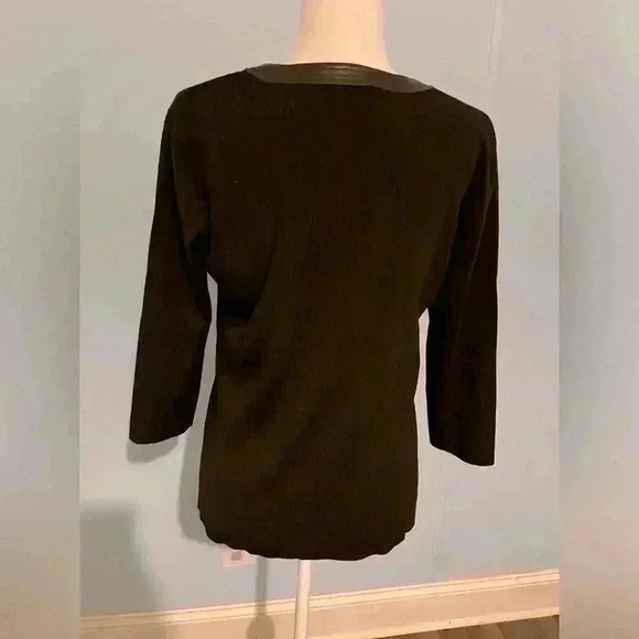 Dana Buchman Women’s Brown Top w/Leather & Merino Wool Size Large - Picture 6 of 11